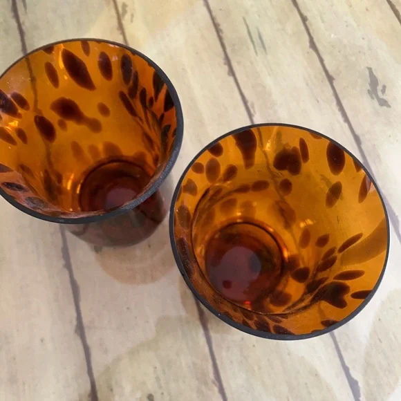 Source Unknown Tortoiseshell Glass vases or candleholders 7 inches tall pair - Picture 5 of 10